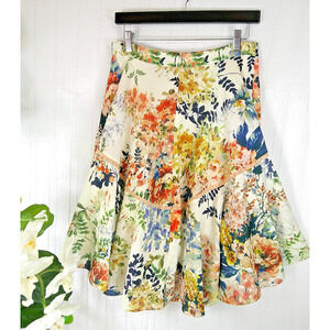 Ranna Gill Size 8 Flared Skirt Lined Multi Color Floral Print